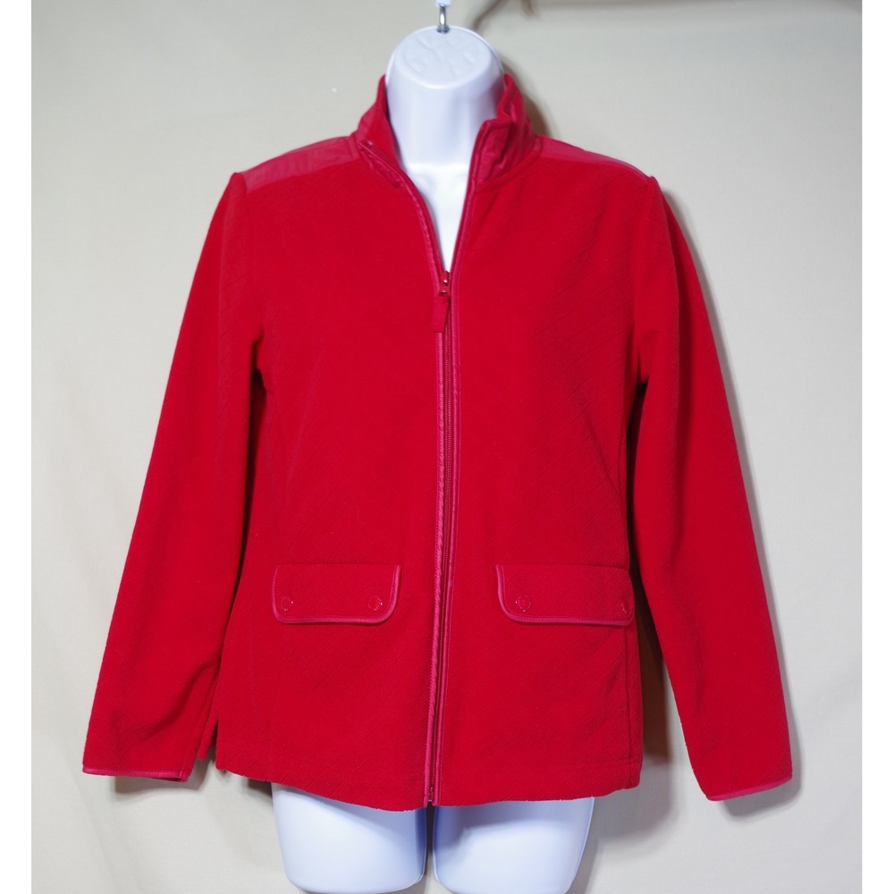 Talbots Petites Woman's Small P Red Quilted Fleece Full Zip Jacket Mock Neck